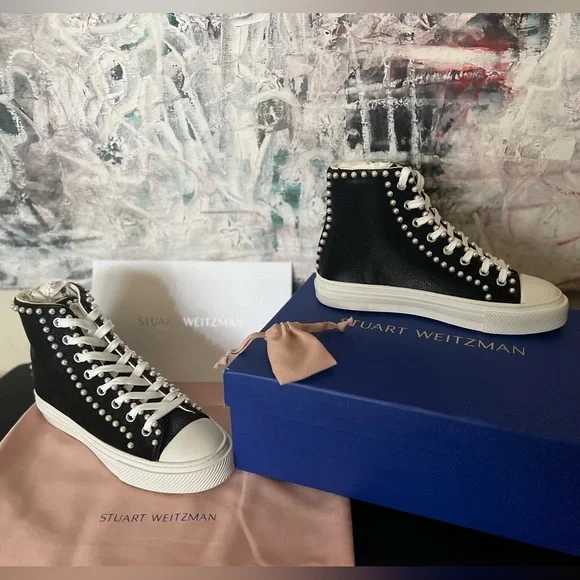 NEVER WORN STUART WEITZMAN Pearl Laced High-Top Sneaker - Picture 5 of 14